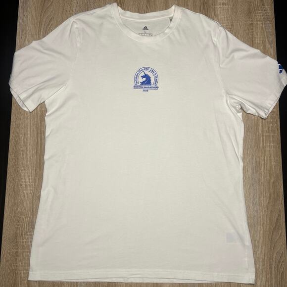 Adidas Boston Marathon 2023 Mens T Shirt Size L White Map Short Sleeve - Picture 1 of 5